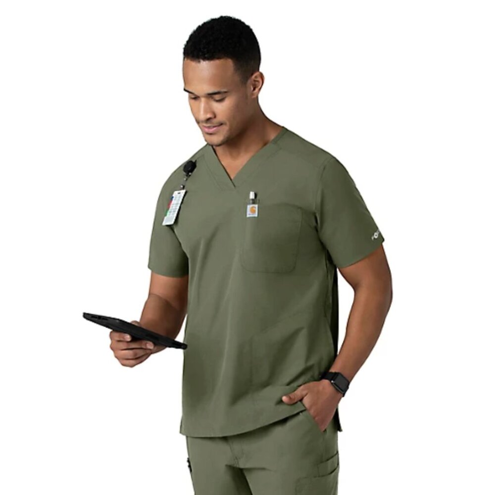 Carthartt Men's Force Cross-Flex V-Neck Scrub Top Olive Green Size 3XL